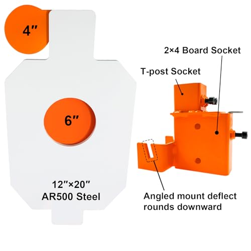 Image of Highwild AR500 Steel Hostage Target 12 inch x 20 inch x 3 /8 inch Armored Steel Bullseye Reactive IDPA Shooting Target with 2X4 T-Post Bracket