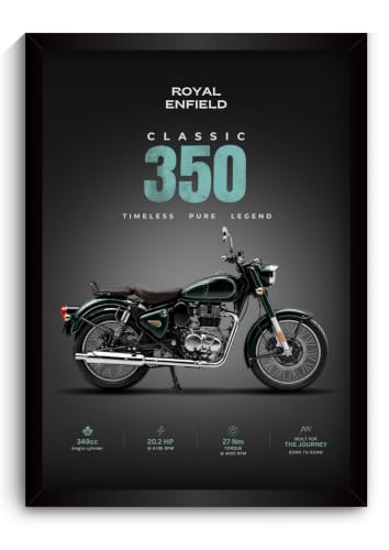 Image of RE Classic 350 Poster | Framed RE Classic 350 A4 Sized (31 x 23 cm) | Mr Clean Bike Poster for Wall, Gift for Boys, Bike Frames | Bikes Posters for Wall, Bedroom, Hostel, Study Room (F 196)