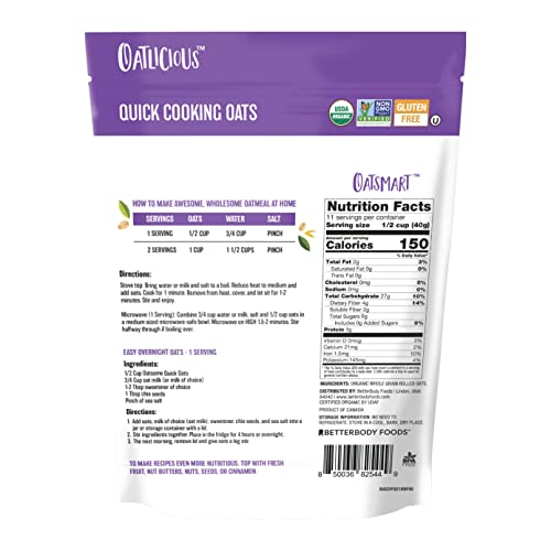 Oatsome Organic Quick Oats, 1lb Bag – Gluten-Free, Whole Grain Oats for Oatmeal, Baking, & Granola