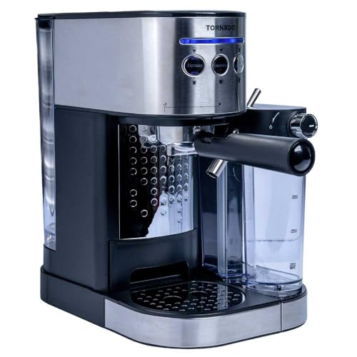 Tornado TCM-14125 Cafetera Espresso Automática, 15 Bares, Depósito 1,2 L, Negro y Acero Inoxidable