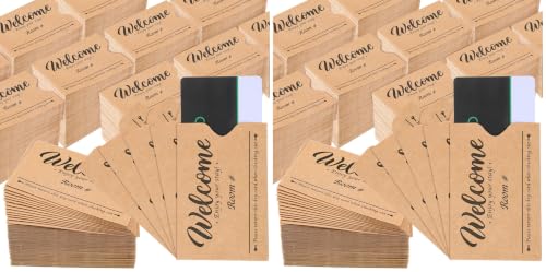 Image of Sabary 1000 Pcs Kraft Paper Hotel Key Card Envelope Credit Card Protectors Cover Gift Card Envelope Holder Sleeves Printed Welcome Guests Enjoy Your Stay for Business, 2.36 x 3.54 Inch (Pack of 2)