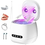 Ultrasonic Retainer Cleaner with UV Sterilizer, 45kHz Dental Cleaning Machine for Dentures, Aligners, Mouth Guards, Braces & Jewelry – Portable 200ML Rechargeable Cleaning Pod W190MAX (White)