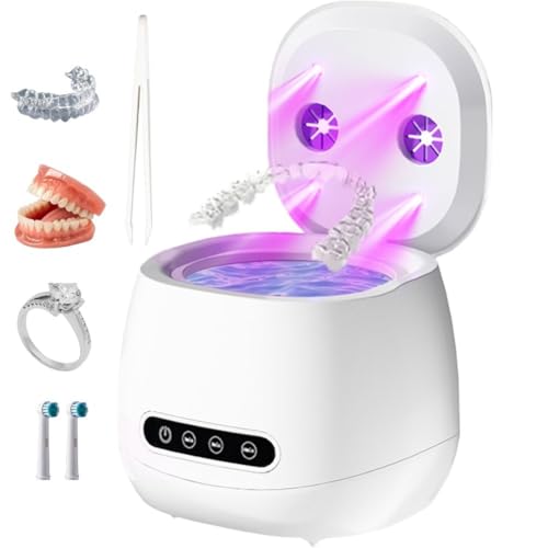 Ultrasonic Retainer Cleaner with UV Sterilizer, 45kHz Dental Cleaning Machine for Dentures, Aligners, Mouth Guards, Braces & Jewelry – Portable 200ML Rechargeable Cleaning Pod W190MAX (White)