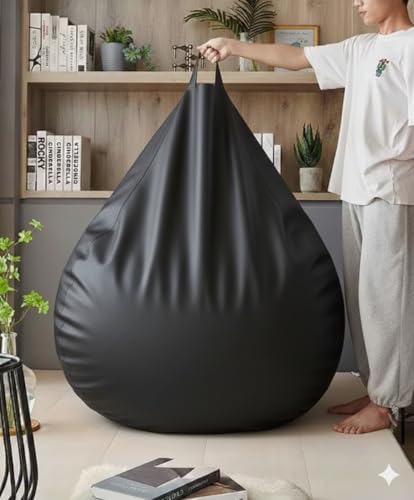 Image of Luxury 5XL Jumbo Bean Bag with Footrest & Cushion | Premium Leatherette | High-Density Beans Filled | Heavy Duty Double Stitch | 6 Months Warranty Color- (Navy Blue) (Black)