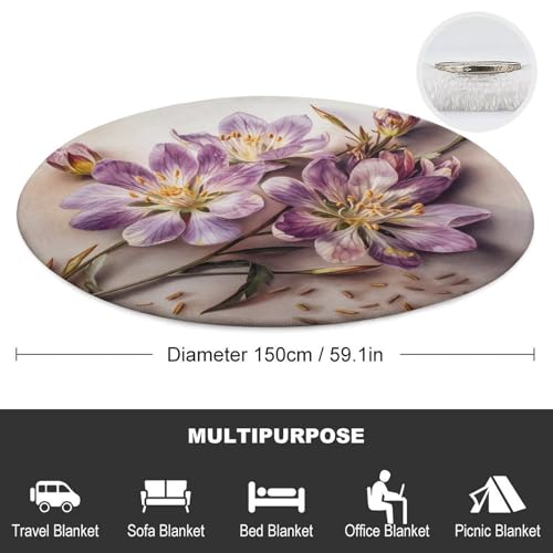 Couverture de plage ronde microfibre anti-sable grand format imprimé fleurs - 3