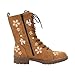 Ankle Boots for Women Lace Up Combat Booties Fashion Floral Embroidered Short Booties Side Zipper Lug Sole Boots PU Leather Western Platform Boot Round Toe Shoes Khaki