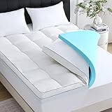 Dual Layer 5 Inch Queen Size Memory Foam Mattress Topper, 3 Inch Quilted Top Mattress Pad Cover and 2 Inch Cooling Gel Foam, Medium Firm for Back Support Pain Relief