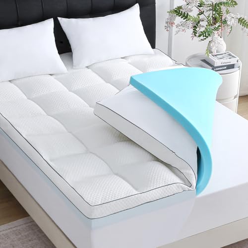 Queen Size 5 Inch Memory Foam Mattress Topper, Dual Layer Design 2 Inch Gel Memory Foam and 3 Inch...