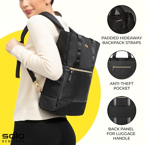 Solo New York Travel Laptop Backpack Tote for Women - Shoulder Bag for Work, Fits 15.6" Computer, Converts from Tote to Backpack, Anti-Theft Pocket, Hideaway Strap - Parker, Black2