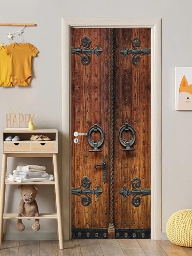 FLFK 3D Holz Türtapete Selbstklebend TürPoster Abziehen und Aufkleben 77x200cm-Vinyl Wandbilder Entfernbar Mauer Aufkleber Zuhause Dekor (2 Stk/Set)