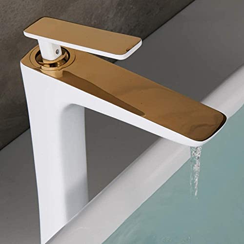 Robinet de lavabo de vanité blanc et or avec mitigeur eau chaude froide - 3