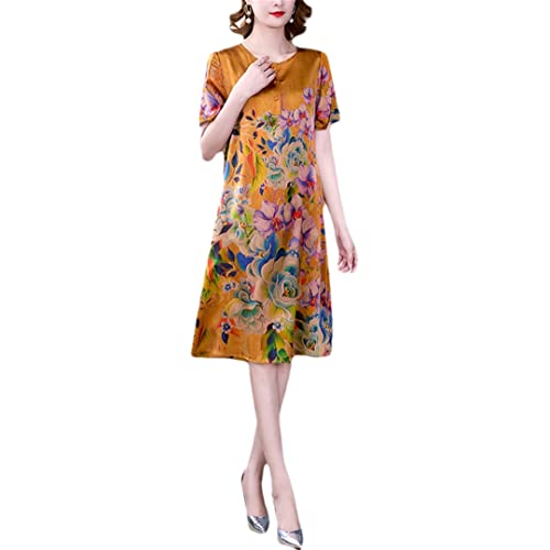 Robe midi en soie de mûrier Hdhdeueh manches courtes coupe vintage XXL