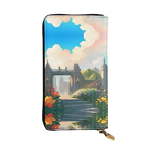 Leather Wallet 7.48 x 4.13 in - Stylish and Durable Wallet for Women with Multiple Compartments and Zipper Design Outside the Castle Gate Pattern