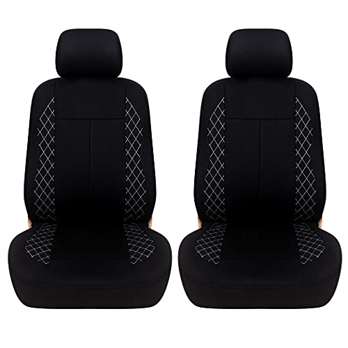 Black Car Seat Covers for Front Seats Only, 2 Piece Set-Bucket Seat Covers Flat Cloth with Fiber Mesh Design Auto Seat Protectors Universal Fit Most Car Truck Van SUV