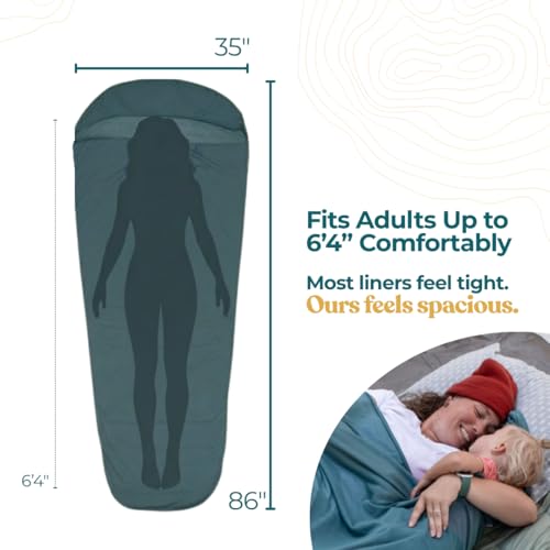 Sleeping Bag Liner for Hot or Cold Weather Camping, Ultra-Soft, Washable 86x35" , Lightweight & Anti-Static Polyester Knit, Sleep Sack Adult Travel Sheets, Summer Sleeping Bag liner Cotton Feel - Thumbnail 3