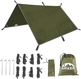 ARAER Tent Tarp Hammock Rain Fly 114" x 114"/9.5ft, 900g/1.98lbs, 2000PU Waterproof Windproof
