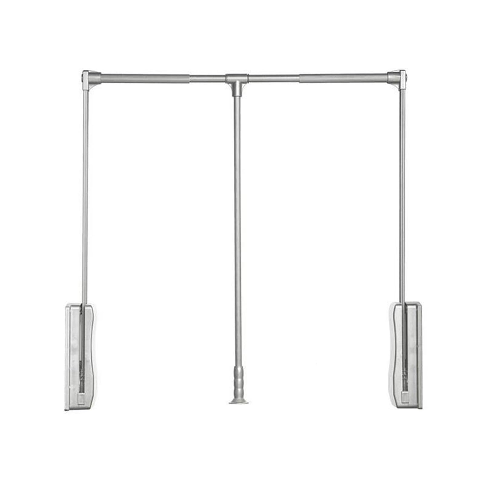 GTHTUHFD Pull Down Closet Rod With Dual Pneumatic Buffer, Adjustable Width, 66 Lbs Load Capacity, Space Saving Side Or Back Mount Silver-700-930mm