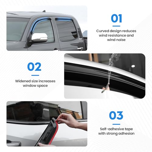 Image of Tacoma Rain Guards - Window Visors for Toyota Tacoma Double Cab 2005-2015, Out-Channel Side Window Rain Guards for Tacoma Accessories, 4PCS, Black, Car Accessories