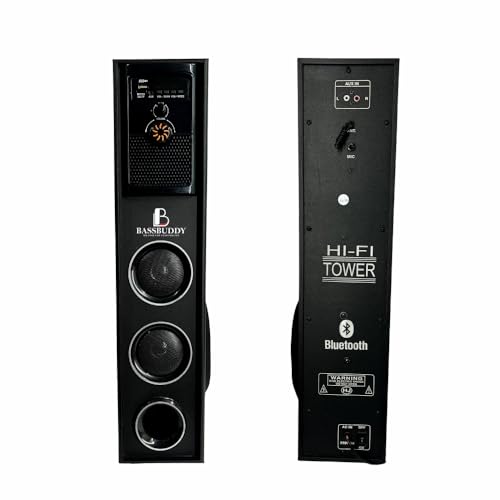 Image of BASSBUDDY Single Bluetooth Tower Speaker Music System for Home TS 50 - Wooden Cabinet Subwoofer Echo Sound - 100W Home Theater - Remote Controlled Display - Support FM, Karaoke,AUX, USB.