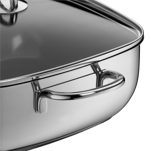Foto von Silit Studio Bräter mit Deckel backofengeeignet, 29 x 29 x 10 cm, Schmortopf Induktion, Edelstahl beschichtet, Glasdeckel