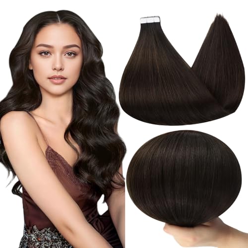 Image of Full Shine Brown Tape in Hair Extensions Human Hair, 10 Inch 30g 20PCS | Invisible Human Hair Tape in Extensions, Double Sided Design Skin Weft Smooth Finish for Women Daily Styling
