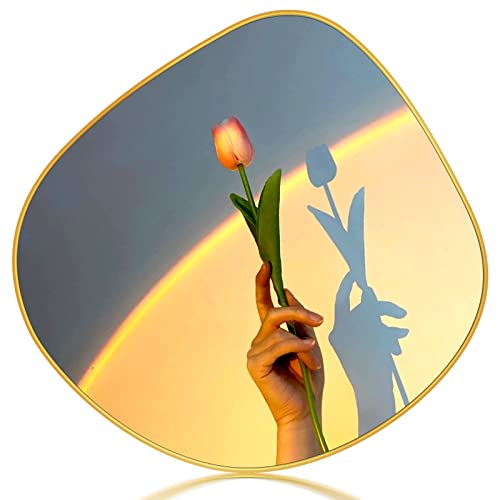 Unzipe Irregular Wall Mirror Brass Framed Wall Mirror, 27.5X28 Inch Gold Asymmetrical Mirror Wall Mounted Vanity Mirror With Hanging Chain #TOP7