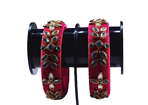 Goelx Silk Thread Bangles Pink Must Have Beautiful Kundan Bangles Set For Women #TOP6