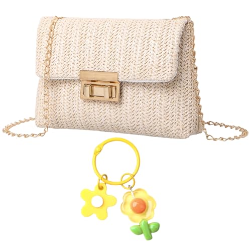 1 Bolso Tejido Para Mujer, 1 Cole De Flores, Bolso Cuadrado Pequeño Moderno Y Simple, Bolso De Hombro De Vacaciones De Verano, Cole De Decoración De Bolsos.