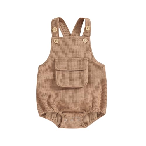 Image of Kuriozud Unisex Baby Boy Girl Clothes Sleeveless Romper Bodysuit Crossback Strap Jumpsuit Overall Shorts One Piece Outfit