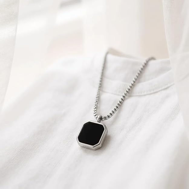 Image of Men's Jewellery Black Chain For Men Boys Geometric Stainless Steel Black Locket Pendant with 3D Chain combo pack of 2pcs gifts