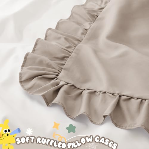 Image of 13 inchx18 inch Toddler Pillow Cases Set of 2, Khaki Ruffled Pillow Shams Brushed Microfiber Nursery Pillow Cover for Boys Girls, Soft Breathable Machine Washable