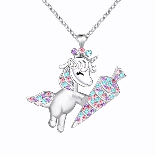 MAKOBLESSMOMO Einhorn-Halskette für Mädchen, süßer Einhorn-Anhänger, Schmuck, Geschenke für Mädchen, Tochter, Enkelin, Nichte, Geburtstag, Weihnachten