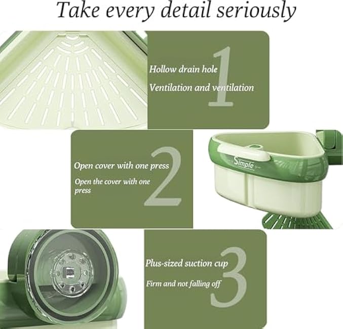 Wideous Curetoaway Suction Cup Sink Corner Rack ¨C Triangular Basket Shelf with Drain Hole, Removable Plastic Sink Storage Holder for Kitchen or Bathroom (Beige*2)