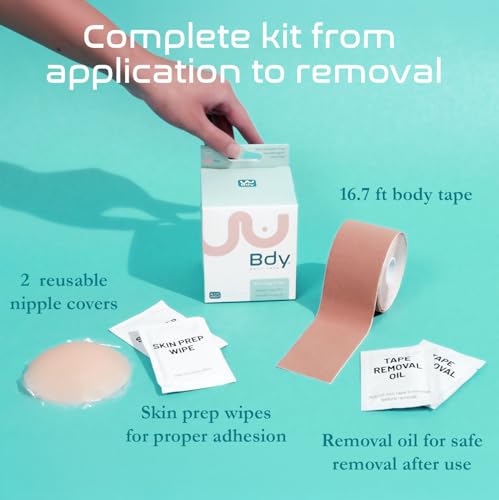 BDY Tape - Breast Lift Application and Removal Kit - for Boob Placement - Dermatologist Tested - Invisible Bra Alternative - (3 in.)2