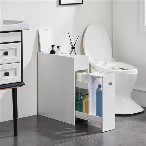 Yaheetech Mobile da Bagno Salvaspazio Alto e Stretto Carrellino Salvaspazio Mensola Nicchia con Ruote Organizzatore Mobiletto da Terra Porta Carta Igienica 50 × 17 × 58 cm Bianco