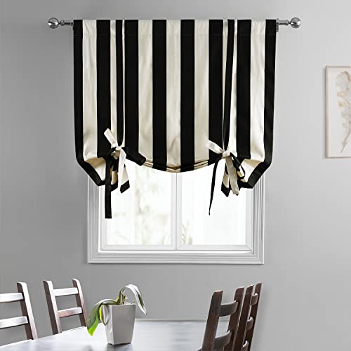 Image of HPD Half Price Drapes Room Darkening Tie Up Curtains 46 X 63 Inch Cabana Printed Cotton Window Roll Up Balloon Curtain for Living Room, Kitchen PRTW-TUD17-63 (1 Panel), Cabana Black