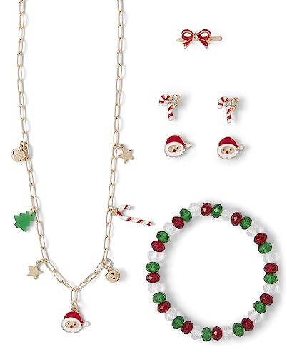 The Children's Place Girls' 5-Piece Jewelry Gift Set, Christmas Necklace, Bracelet, Ring and Earrings, Multi Color, NO Size