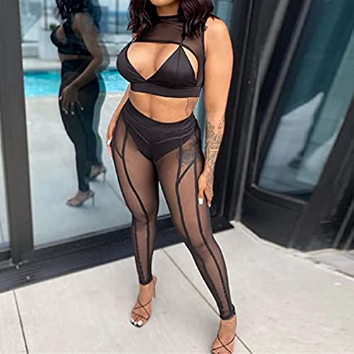 Image of Women's Sexy See Through Sheer Mesh Pants Leggings High Waist Casual Sweatpants Tights