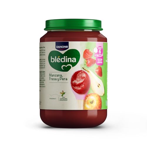 Blédina Tarrito de Manzana, Fresa y Pera para Bebé. Tarrito Bledina con Vitamina C y Sin Azúcares Añadidos. Alto contenido en fibra y Sin Lactosa. Desde los 6 Meses, 200g