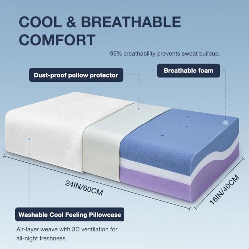 Image of Cube Pillow for Side Sleeper with Firm Layer, Cooling Memory Foam Pillows with Two Side Four Types of Softness for Neck and Shoulder Pain, 24 inchx12 inchx7 inch