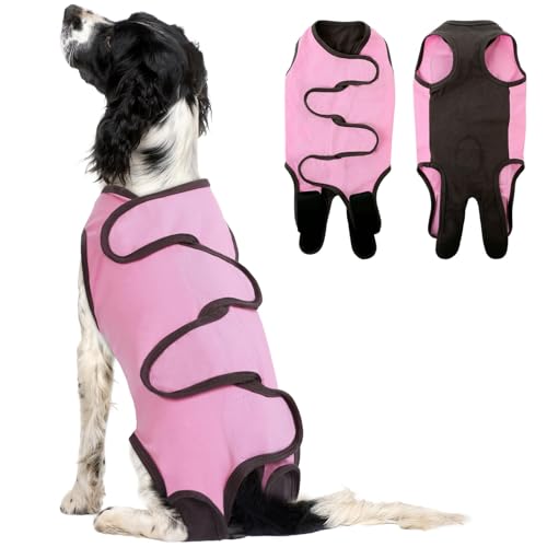 Image of SAWMONG Recovery Suit for Dogs Cotton, Professional Dog Surgery Suit for Spay, Pet Cone Alternative, Breathable Dog Onesie for Surgery Female Male, Abdominal Wounds Skin Disease Cat (L, Pink)