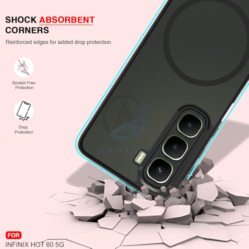 Image of AESTMO Infinix Hot 60 5G Back Cover | 360 Protection | Matte Frosted Hard Back Translucent | Compatible with MagSafe Accessories for Infinix Hot 60 5G (MagSafe Matte Hard Black Bumber)