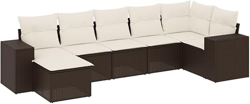 Miniatura 2 de 7-Piece Garden Sofa Set in Brown and Cream White, Modern Outdoor Furniture with Modular Design, Thick Weather-Resistant Cushions, UV-Resistant