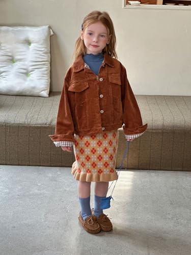 Girl's Fashion Button Down Corduroy Lapel Jackets Teen Girl Retro Soft Outerwear Jackets with Pockets2