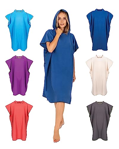 Gräfenstayn Premium Badeponcho mit Knöpfen - Öekotex 100 - Umziehhilfe Damen & Herren - Surf-Poncho Strand - Handtuch-Poncho Erwachsene - Umkleide-Hilfe - Badeumhang Mikrofaser (L-XL dunkelblau)