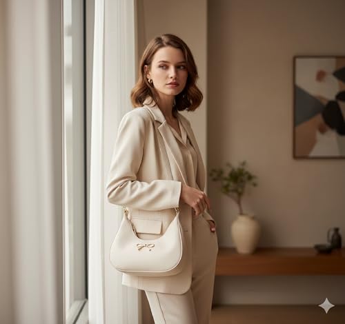 Image of Women's Faux Leather Shoulder Bag with Adjustable and Detachable Sling Strap for Women | Stylish Crossbody Bags For Women | Ladies Shoulder Purse (Off White) | LightWeight