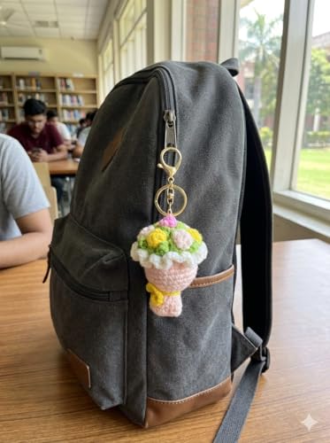 Image of Handmade Crochet Flower Keychain for Bags Keys Purse Backpack Cute Aesthetic Yarn Keyring Bag Charm Handmade Soft Thread Flower Keychain for Girls Women Kids Gifting and Daily Use