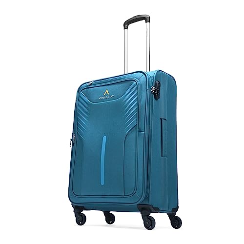 Medium Skyway Size Soft Check in Spinner Luggage (69 Cm)|Spacious Polyester Trolley with 4 Wheels and Combination Lock|Dazzling Teal Blue|Unisex| 3 Ye