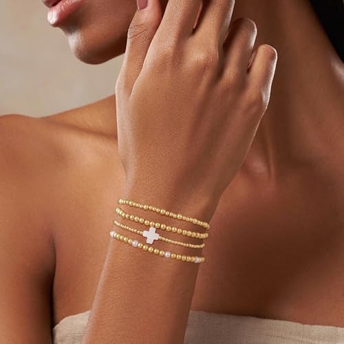 Bracelets for Women, Waterproof 14K Gold/Silver Plated Stackable Bracelets for Women Non Tarnish Trendy Dainty Paperclip Figaro Box Herringbone Hand Chain Bracelet Pack Stack Adjustable Jewelry for Women3