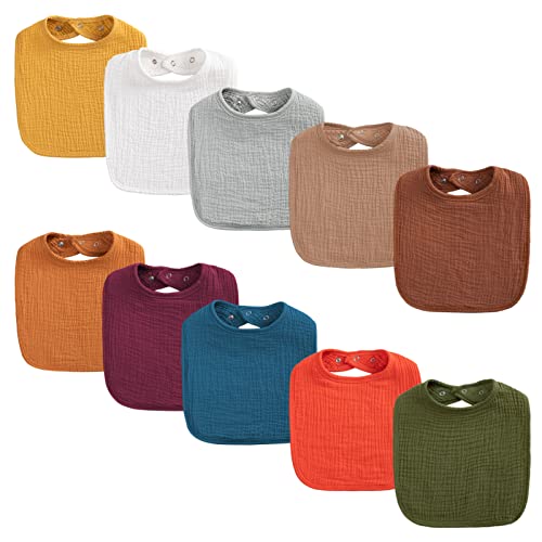 Image of HBselect Baby Bibs, Muslin Baby Bibs Bandana Drool Bibs for Unisex, Solid Colors Bibs 100% Cotton for Feeding and Drooling